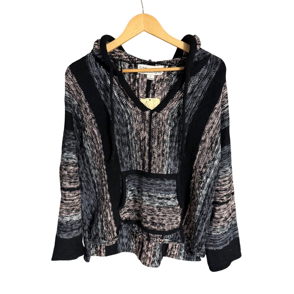 Vintage Havana Striped Boho Hooded Poncho Sweater Size S